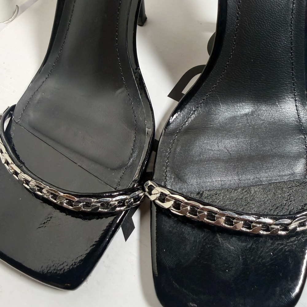 Zara Glossy Black Heels with Silver Accents - Picture 3 of 5